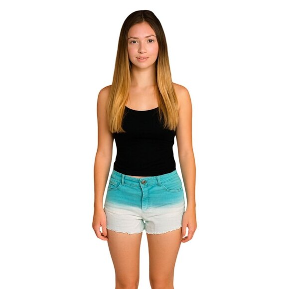 Jolt Short Shorts Jean Teal White Cotton Denim Ombre Juniors WOMEN'S WOMAN'S 0 - Picture 1 of 9